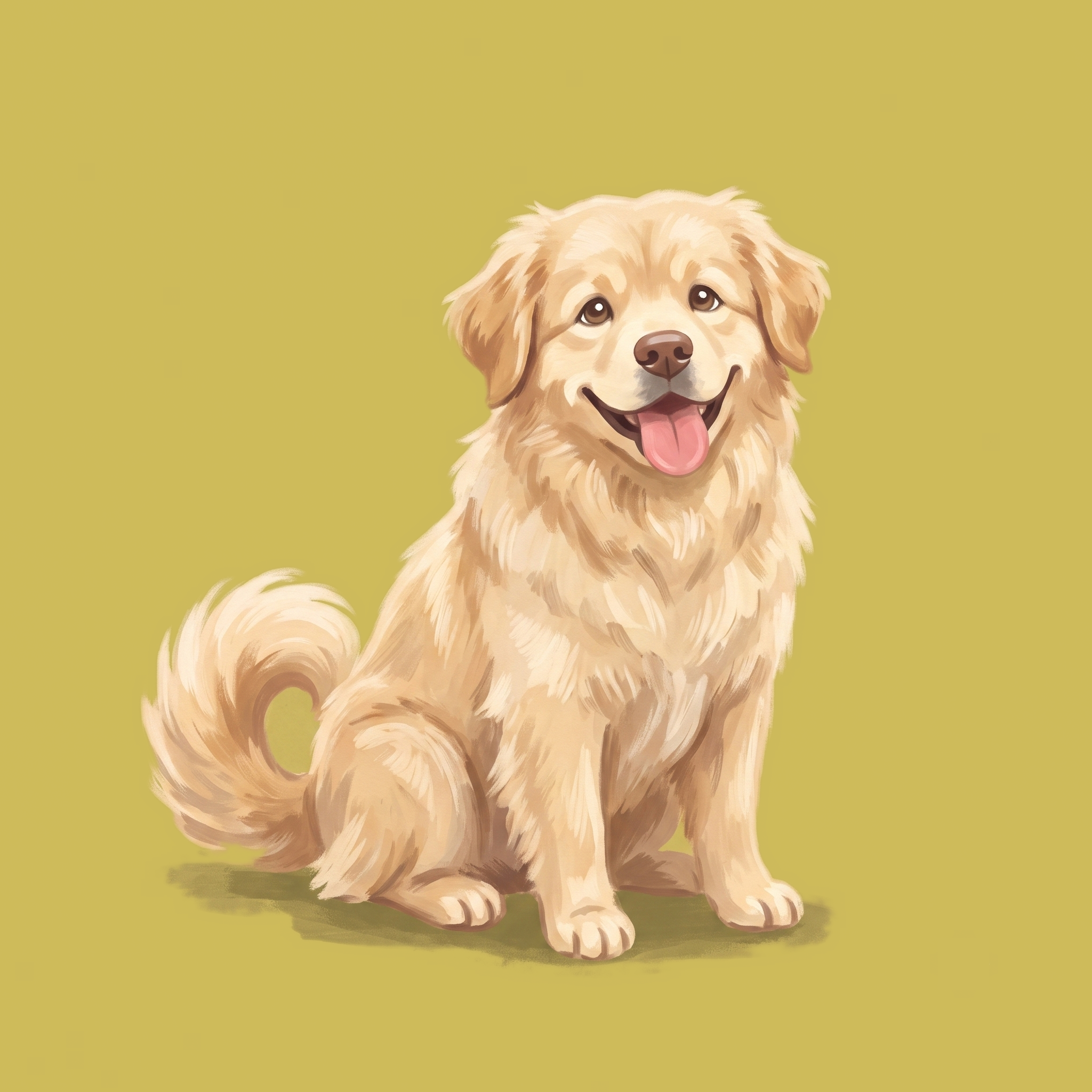 Sandy the golden retriever chow mix, storybook illustration