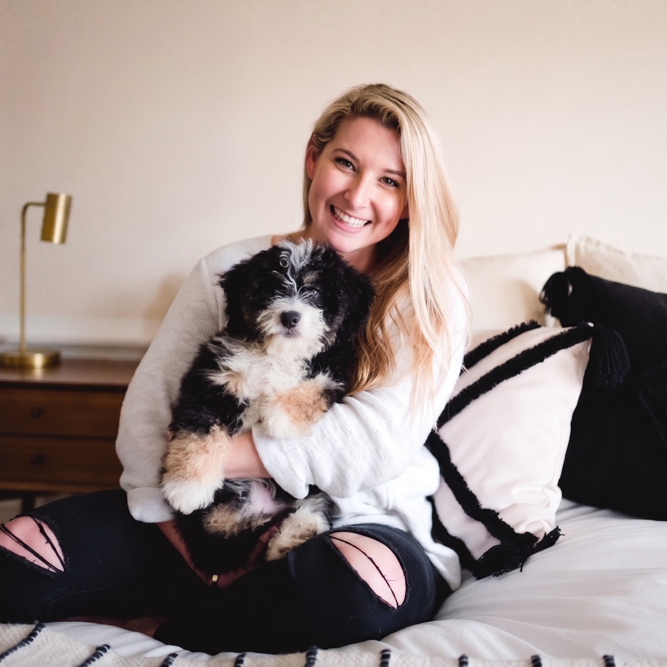 Liz holding Mia as a puppy